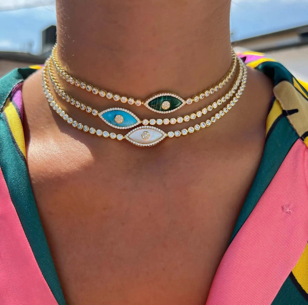 Zircon Opal Eye Pendant Necklace