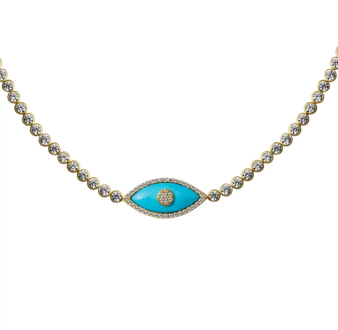 Zircon Opal Eye Pendant Necklace